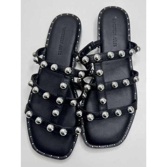 Sincerely Jules Ventura Black Studded Slide Sandals Size 8.5 - Picture 1 of 8
